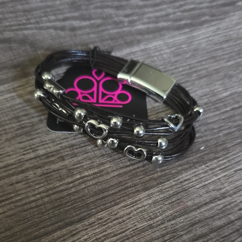 Paparazzi Black Bracelet with Silver Heart Charms